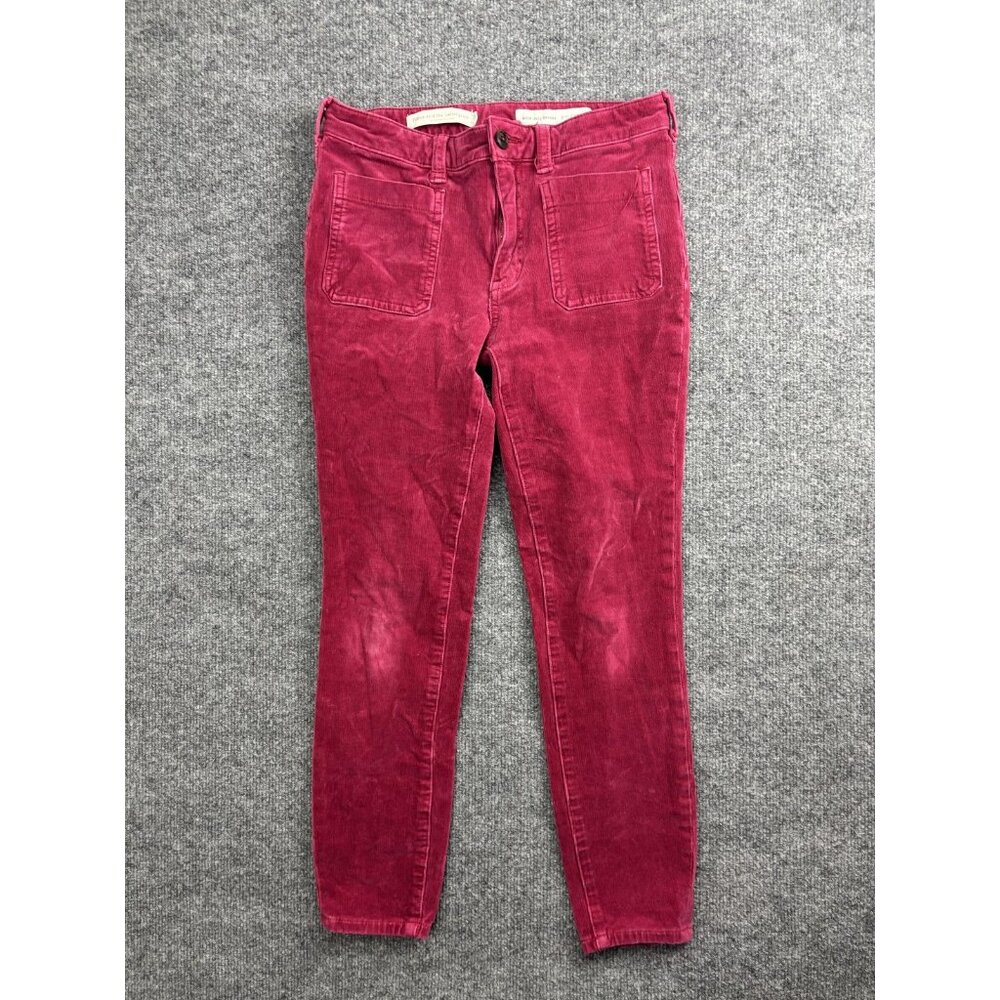 Pilcro And The Letterpress Pants Womens 27 Red Corduroy High Rise Skinny Ankle